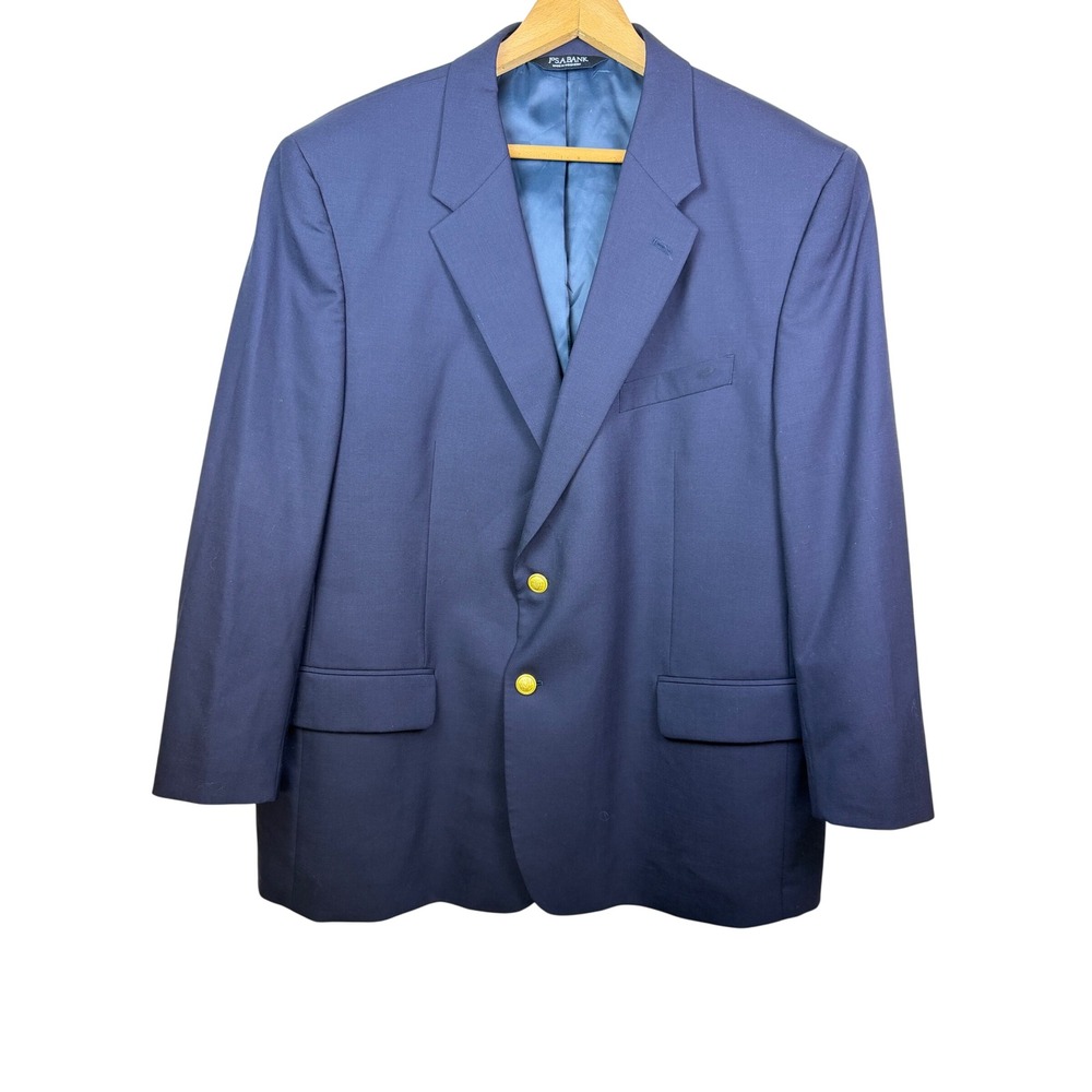 Jos A Bank Executive Blazer Mens 48S Navy Blue Wool Gold Button Sport Coat